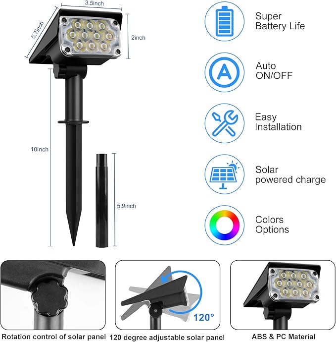 T-SUNUS Christmas Solar Spot Lights Outdoor Color Changing 4 Pack, IP65 Waterproof Solar Landscape Spotlights Garden Pond Lights, 2-in-1 RGB Lighting for Yard Pathway Driveway Walkway Tree Halloween
