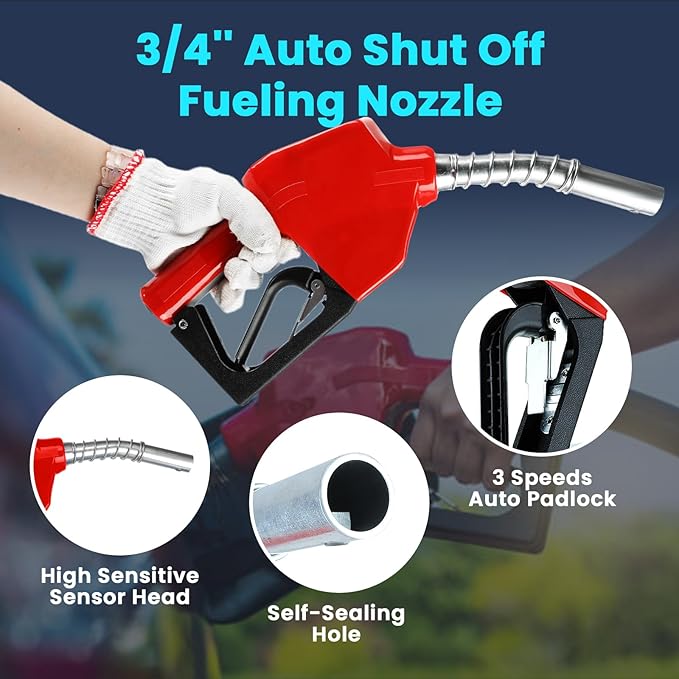 Retractable Fuel Hose Reel, 3/4 in × 66 ft Rubber Hose Heavy Duty Steel Professional Spring Driven Diesel Hose Reel with Fueling Nozzle Max 300PSI Auto Rewind Quick for Ship Vehicle Tank Truck