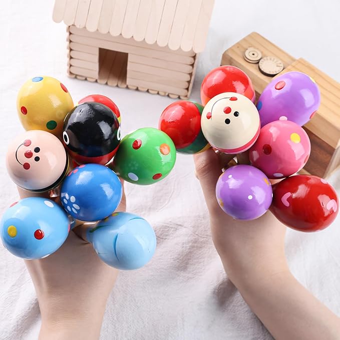 POPLAY 10PCS Mini Wooden Maracas, Maracas for Toddler Musical Instruments Wooden Shakers Baby Musical Toys Infant Learning Toys