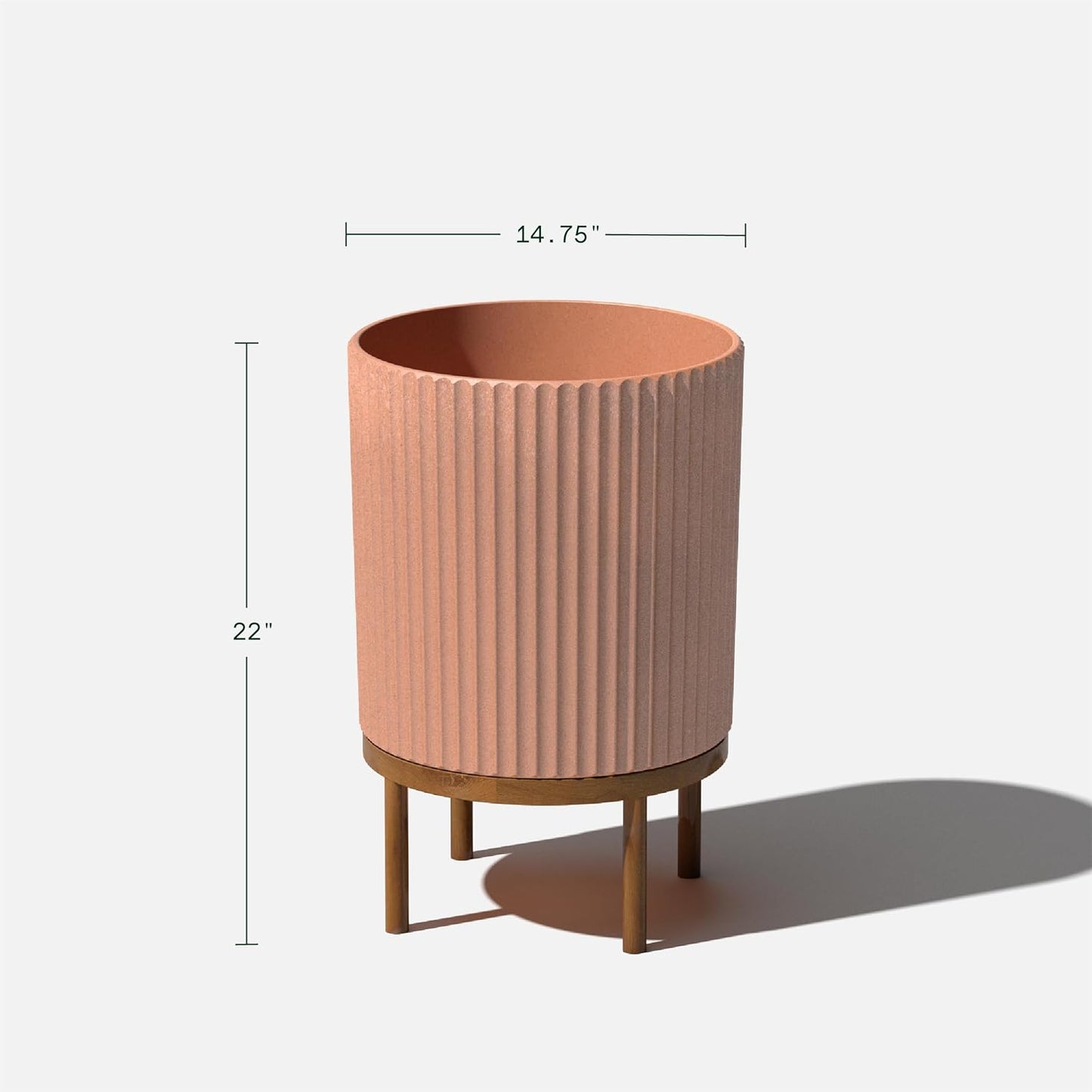 Veradek Demi Series Round Planter w/Stand for Porch/Patio | Durable Plastic-Stone Composite & Wooden Stand | Modern Décor for Tall Plants, Flowers