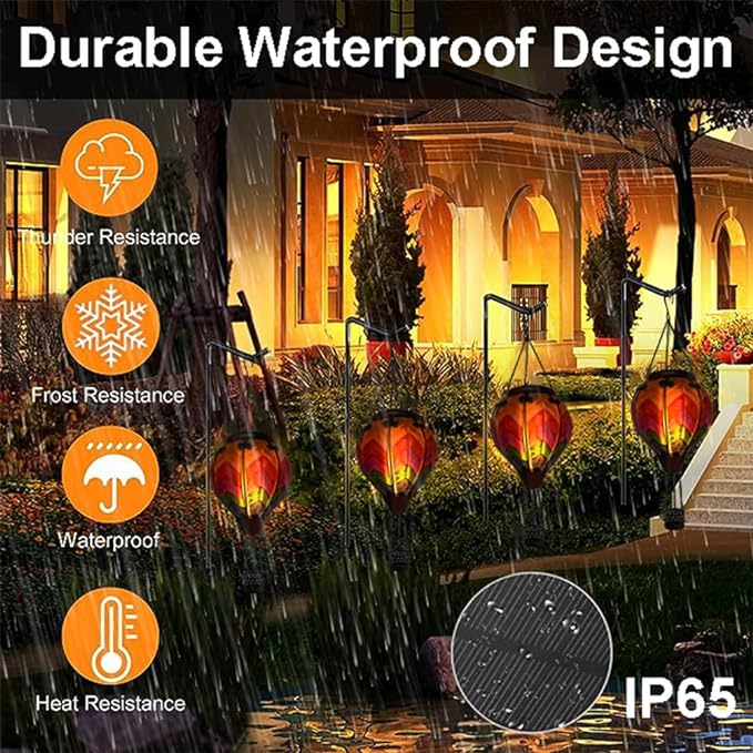 2PCS Solar Hot Air Balloon Lanterns with Flame with Shepherd's Hooks, Glass Hanging Flickering Lights Outdoor Waterproof for Garden Tree Yard Patio Mother's Day Gift, 18" H Wavy-Colorful