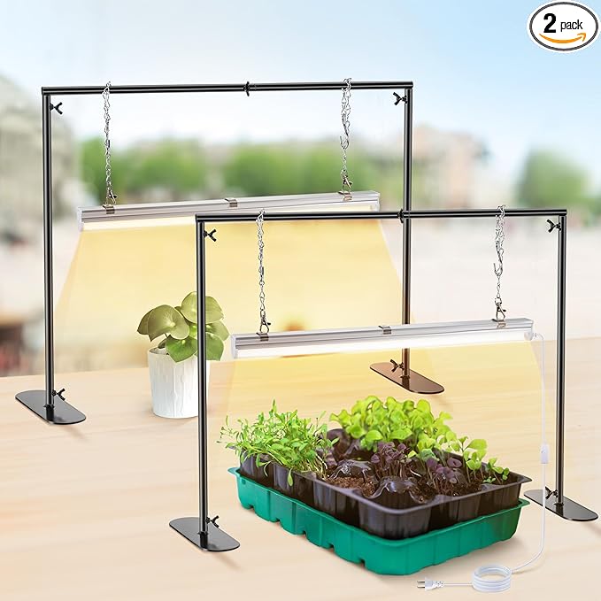 Saillong Seedling Grow Light with Stand for Indoor Plants, 18W Full Spectrum LED Grow Lamp with Metal Stand, Height Adjustable Seedling Grow Light for Seed Starting, Germination, Hydroponic (2 Pack)