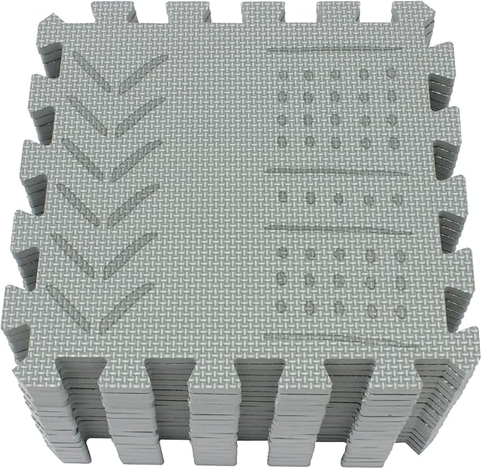 qqpp EVA 18 Tiles Baby Play Mat for Playing, Interlocking Foam Floor Mats for Tummy Time & Crawling, Puzzle Flooring Tiles with Laser Pattern for Kids. Gray. QL-91(L) b18N