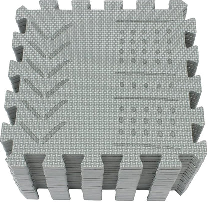 qqpp EVA 18 Tiles Baby Play Mat for Playing, Interlocking Foam Floor Mats for Tummy Time & Crawling, Puzzle Flooring Tiles with Laser Pattern for Kids. Gray. QL-91(L) b18N