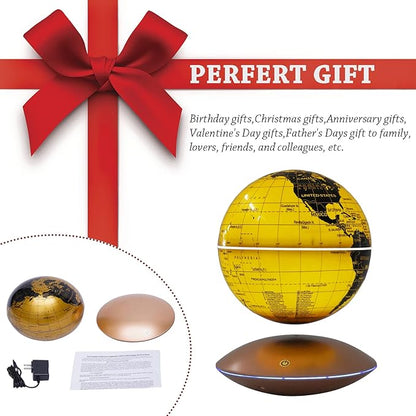 6" Magnetic Levitation Floating Globe Anti Gravity Rotating World Map with LED Light 7 Colors Display Floating Globe for Children Educational Gift Home Office Desk Decor (Gold)