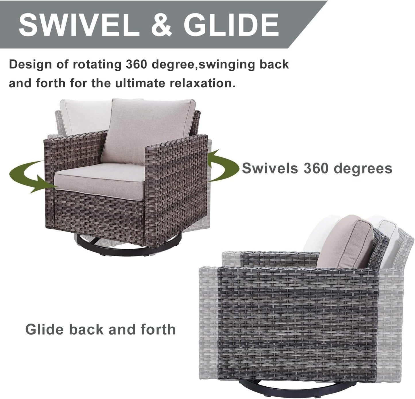 HUMMUH 5 Piece Patio Furniture Set,Wicker Swivel Rocker Patio Chairs Set of 4 with 30'' Fire Pit Table Outdoor Furniture Set for Porch,Garden,Backyard