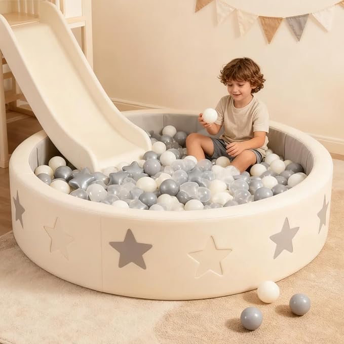 Ball Pit Balls Pack of 100 200 500 - Star and Round Set BPA Free Phthalate Free Non-Toxic Crush Proof Play Balls Soft Plastic Balls for Toddlers Baby Kids Birthday Pool Tent Party