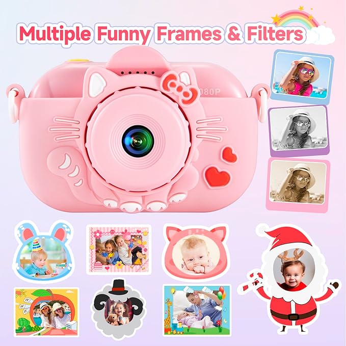 Kids Camera Kids Digital Camera for Girls Age 3-8, Video Camera for Kids with Soft Cover, Christmas, Birthday Gifts