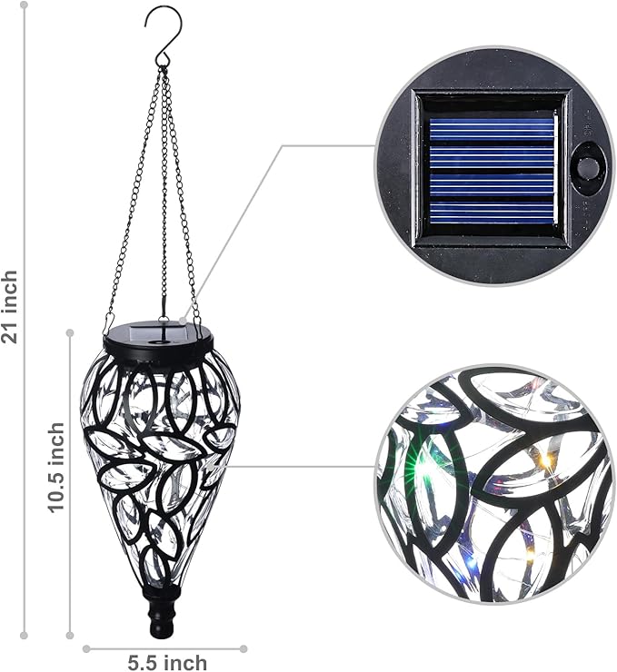 Outdoor Plastic Solar Hanging Lantern, 15 Multi Color LEDs Twinkle Effect Tear-Shaped Hanging Lantern Decor Garden Decorative Solar Lights for Backyard, Patio and Lawn