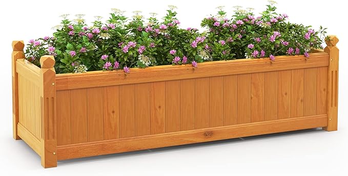HAPPYGRILL Raised Garden Bed, Elevated Planter Box with Drainage Holes, Outdoor Wood Planter Container for Vegetables Flowers & Herbs, Planter Raised Beds for Garden, Patio, Balcony