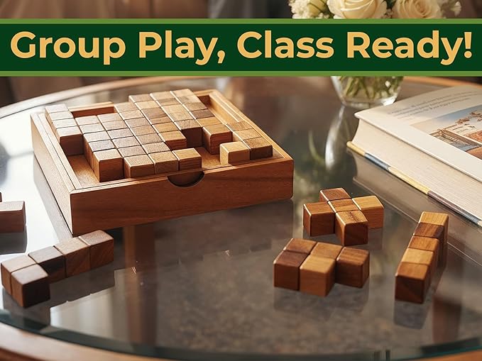 BSIRI Pentominoes Board Logic Puzzle Desk Toys Brain Games Cube Magic Educational Teaser Challenging Gift Intelligence Mind Kids Wooden Strategy Christmas Supplies Box Master Smart Boy Classroom