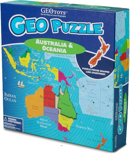 GeoToys GeoPuzzle, Australia & Oceania Shaped Jigsaw Puzzles, 70 Pc Geography Puzzle, Geography Game, Map Puzzle - Jigsaw Puzzles for Kids Ages 6-9 Years Old