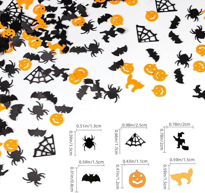 Orange and Black Halloween Party Table Scatter Confetti, 3000 Pcs Pumpkin Spider Webs Bat Foil Metallic Confetti for Halloween Party Table Decorations