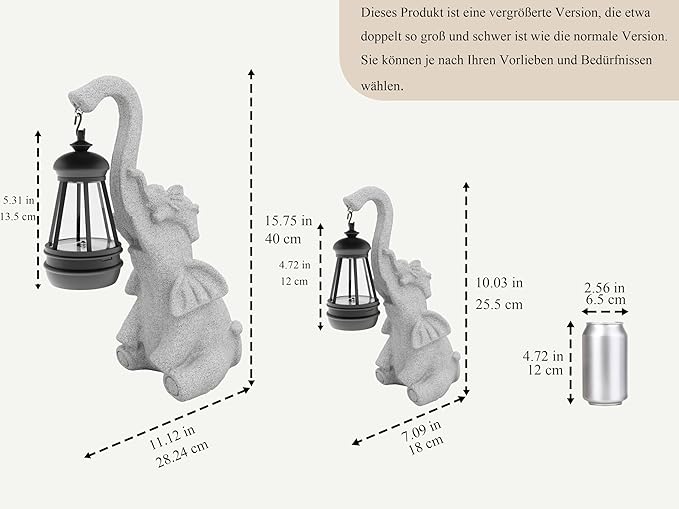Statue Decoration, Figurine, Lawn Statue, Sculpture Ornament, Animal Figurine - Elephant Resin Statue with Lantern (Hand-JD Trunk-JD)