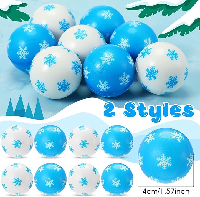 60 Bulk Snowflake Stress Ball First Snowball Fight Snowflake Balls Sensory Stress Relief Toys Christmas Winter Party Favors Bag Filler Stocking Stuffers Gift Boys Girls