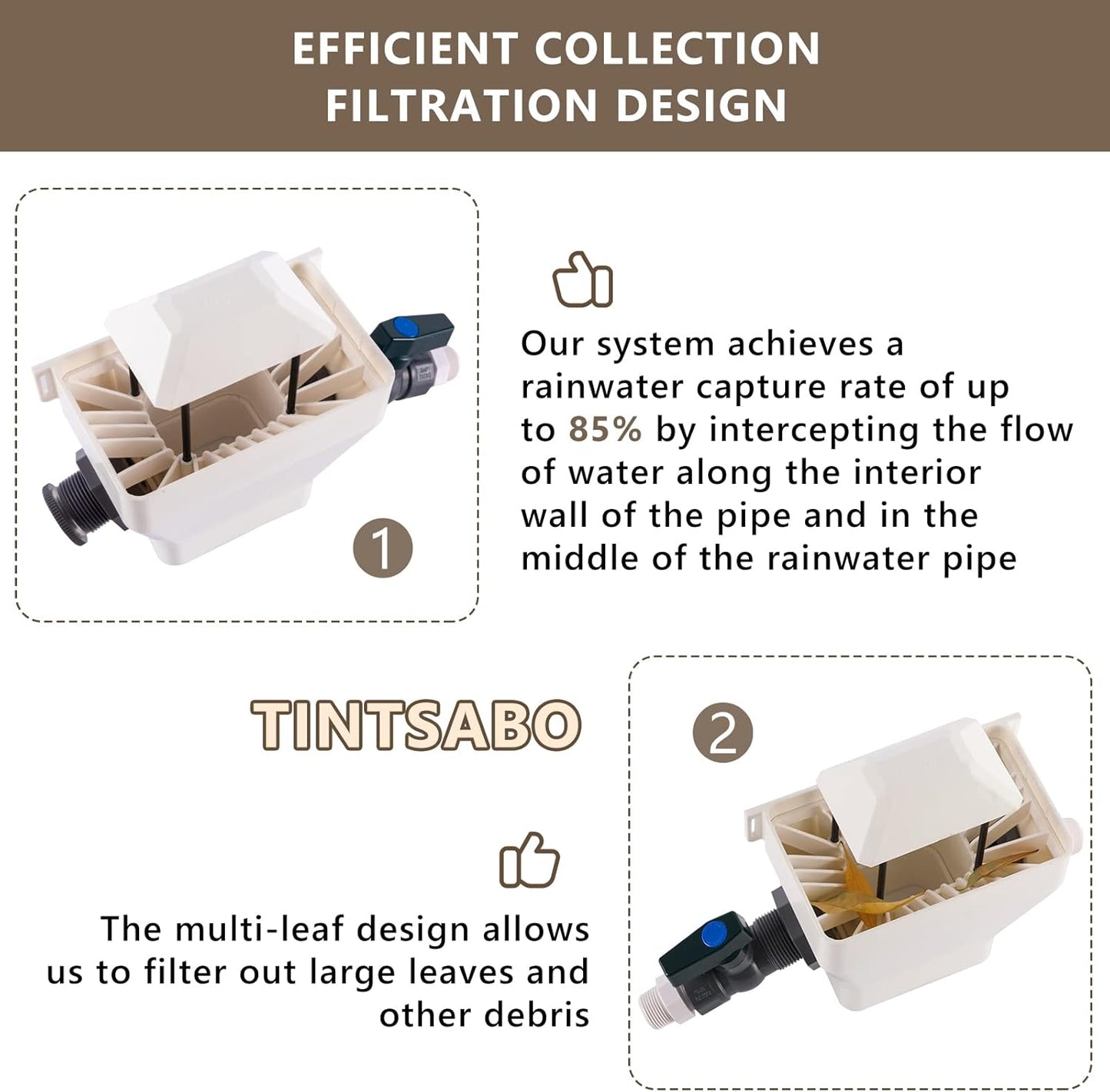 Rain Barrel Diverter, RainWater Collection System Fits for 2x3 or 3x4 Inch Downspout Diverter Colander, Tintsabo Upgrade Rain Barrel Diverter Kit with Filtration and PVC Spigot, White