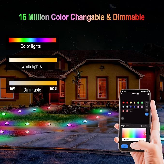 Outdoor Smart Ground Lights - 49.2FT 33Pack Pathway Light Remote & App Control, Color Changing Walkway Lighting Compatible with Alexa Halloween Christmas Outdoor Decor for Patio, Garden, Yard