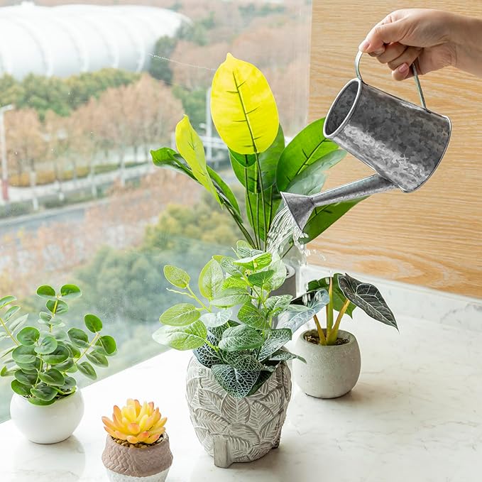 MyGift 5 Inch Mini Rustic Galvanized Metal Decorative Vase in Vintage Style Watering Can Design for Dried Flowers and Artificial Plants - Handcrafted in India