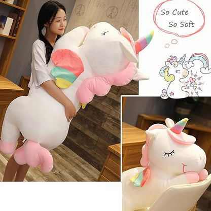 Giant Unicorn Stuffed Animal, Big Unicorn Plush Pillow Toy Gifts for Kids, Valentine, Christmas (White, 51.1 in)