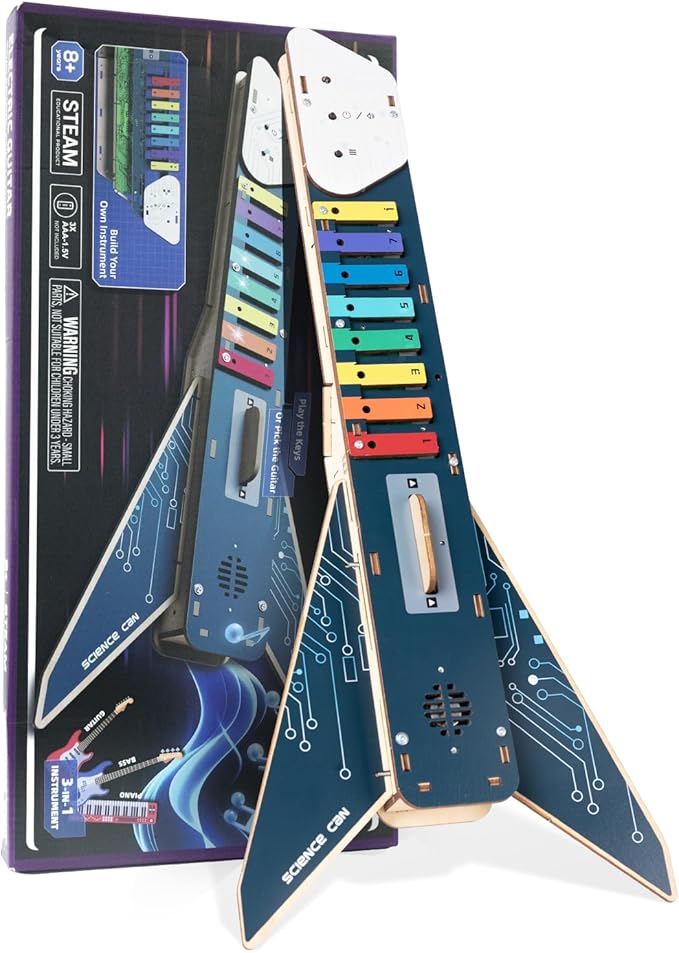 Science Can Kids Electric Guitar Toy DIY Assembly Kit for Ages 3-8, STEM Learning Musical Instrument, Easy to Build, Music Education Gift for 5 6 7 8 9 Boys & Girls