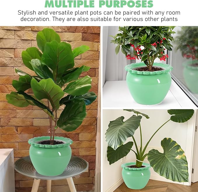 Large African Violet Pots Ceramic Planters for Indoor Plants 10.5in Self-Watering Terracotta Planter Green Dolomite Clay Morden Decor Ceramic Flower Pot for Home Office Decoration
