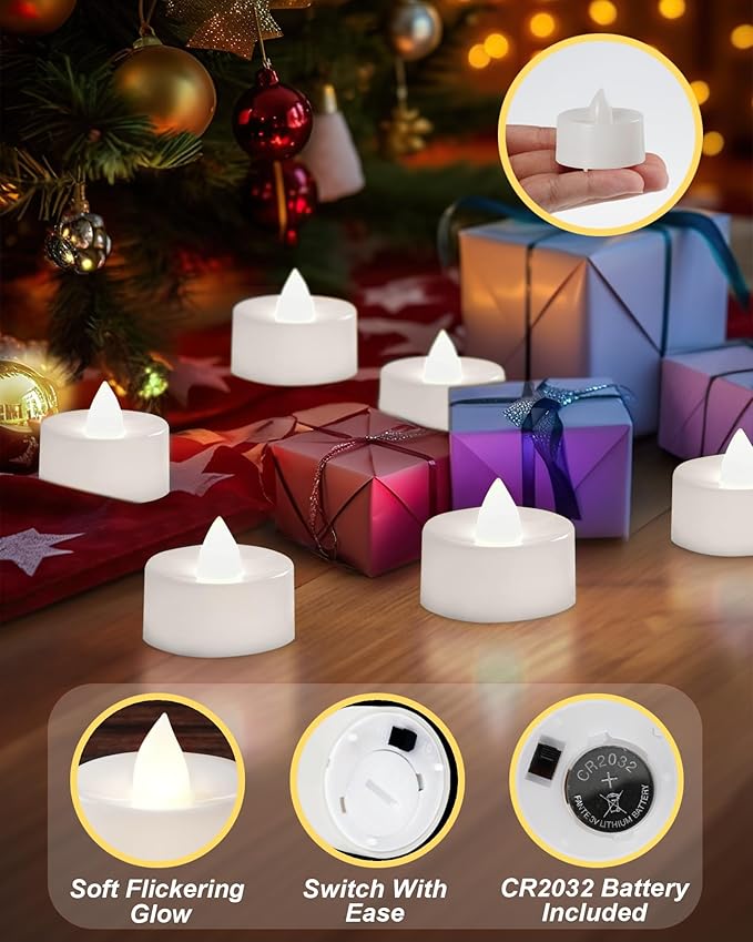 BEICHI Flameless Candles, 24Pack Battery Operated Candles, LED Tea Lights Candles Battery Operated, Flickering Fake Candles for Wedding Halloween Christmas Diwali- Pure White Light