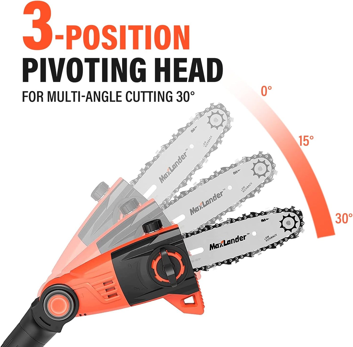 MAXLANDER 8 Inch Cordless Pole Saw, 20V Power Pole Chainsaw for Tree Trimming, Telescoping Electric Tool-free Installation, Adjustable Head Pole Saw with 2.0Ah Battery & Fast Charger