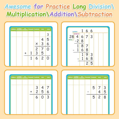 12 Pack Long Division Dry Erase Card Chart,12" x 9" Multiplication Flash Card Math Manipulative Small Whiteboard for Student Teacher 2ND 3RD 4TH Grade Classroom Homeschool Supplies Essential