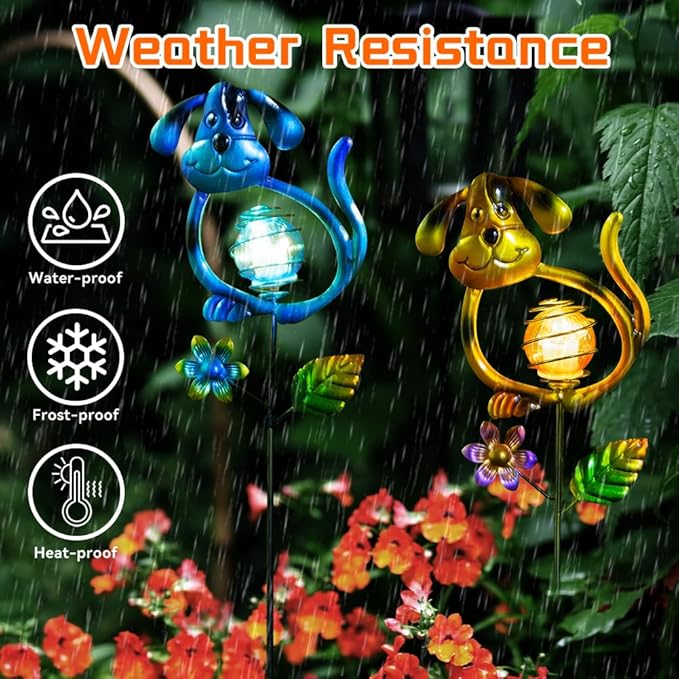 Solar Outdoor Garden Lights,27.4''H Dog Solar Figurine Lights,Waterproof Solar Decorative Garden Stakes for Lawn Patio Pathway, Solar Lights for Outside for Mom,Women,Dog Lovers