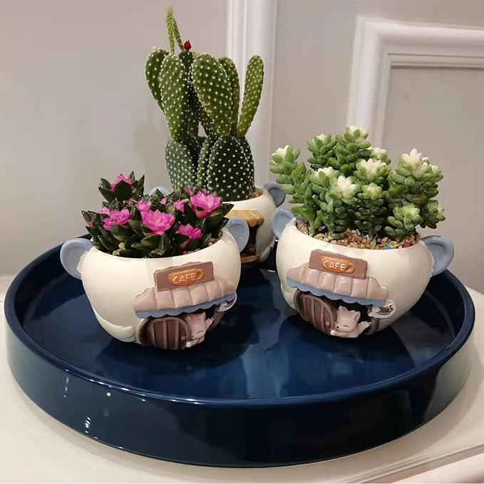 Blue Ceramic Pot Saucer - Drainage Tray for Indoor and Outdoor Flower Plant Pots and Planters, 12 Inch