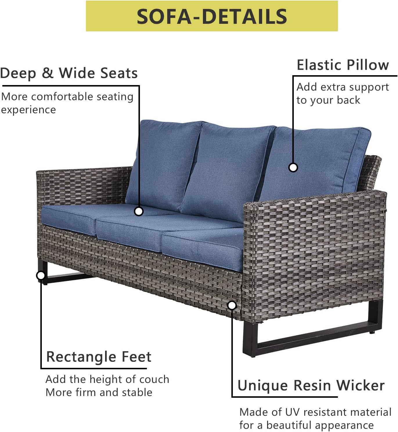 HUMMUH 7 Piece Patio Furniture with Fire Pit 30in 55,000 BTU,PE Wicker Outdoor Conversation Sets - Couch,Patio Chairs and Ottomans,Side Table for Porch,Garden,Backyard