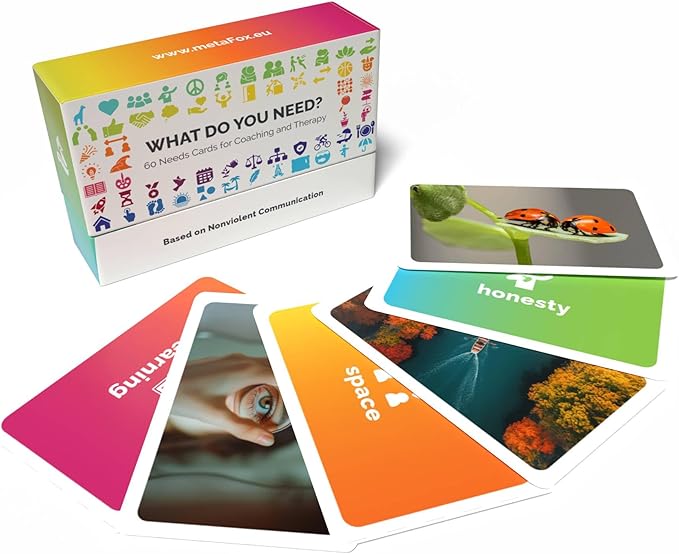 metaFox “What do You Need?” Coaching Cards – 60 Needs Cards for Nonviolent Communication (NVC, Emotional Intelligence, Coaching, and Difficult Conversations). Ideal for Mindfulness & Self-Reflection.