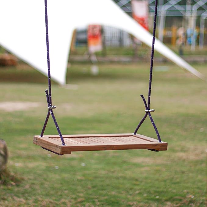 Teak Wooden Swing, Outdoor Wood Tree Swing Seat for Kids or Adults for Backyard Columpio, Height Adjustable (19.8x9inch)