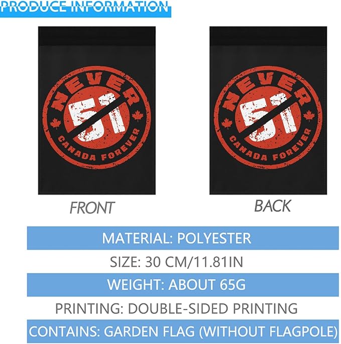 Never 51st State Canada Flag Vintage Garden Flag for Outside 12x18 Double Sided Funny House Flag for Outdoor