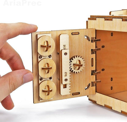 3D Wooden Safe Box Puzzle DIY Kit - 111 Pieces Mechanical Coin Bank with Combination Lock - Laser Cut, Elegant Design, Gift for Puzzle Lovers