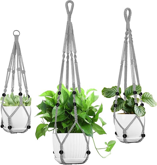 3 Pack Macrame Plant Hanger - 35"/29"/23" Different Sizes, Hanging Planter Basket Flower Pot Holder for Indoor Outdoor, Boho Home Decor, Gray (POTS NOT Included)