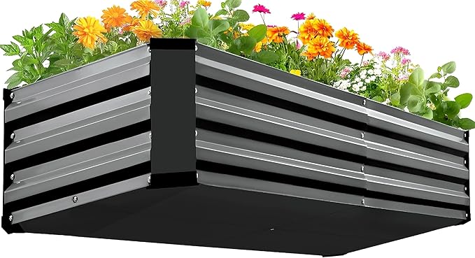 KING BIRD Raised Garden Bed Kit with Bottom 2025 Upgraded Galvanized Planter Garden Box Outdoor & Indoor for Gardening, Vegetables, Flowers, Dark Grey, 47.2x23.6x11.8 in
