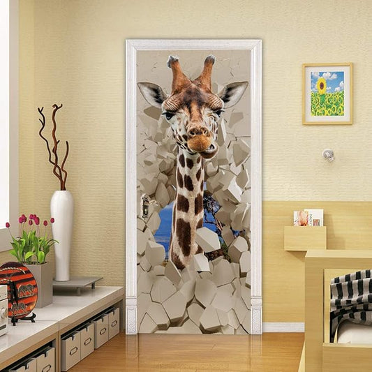 Door Wallpaper Self-Adhesive Door Poster 3D Door Picture Giraffe Door Film Photo Wallpaper Premium PVC Waterproof Door Sticker Wall Sticker for Bedroom Living Room Door Decoration Stickers 88 x 200 cm