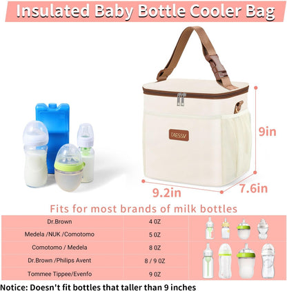 Breastmilk Cooler Bag with Ice Pack - Breast Milk Cooler Travel Bag Fits 6 Bottles Up to 11 Oz Insulated Baby Bottle Cooler Bag Breastmilk Storage Bag Cooler Perfect for Nursing Mom Daycare, Beige