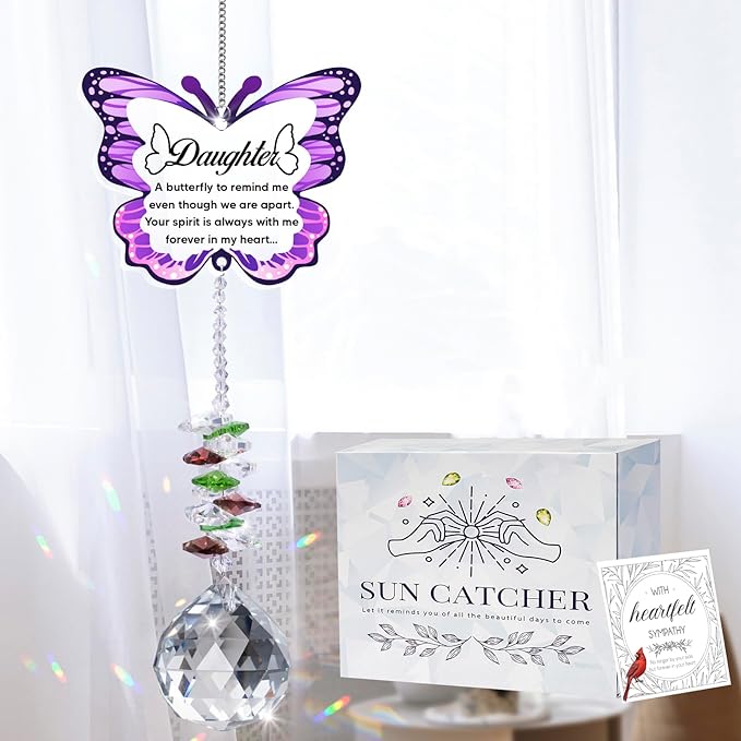 Sympathy Gifts for Loss of Daughter, Daughter Memorial Crystal Suncatcher Butterfly Rainbow Maker, Memorial Gifts for Loss of Daughter, in Memory of Daughter, Bereavement Gifts for Loss of Daughter