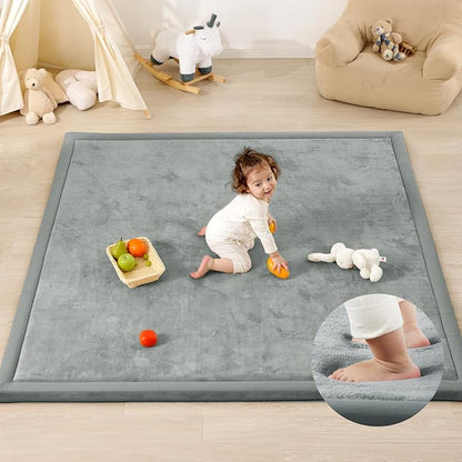 1.3" Thick Baby Play Mat for Floor Playpen, 50x50 Foam Tummy Time Mat, Padded Support Soft Plush Nursery Rug for Infant Kids Toddler Crawling Kick Activity (Light Grey)
