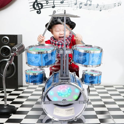 Kids Drum Set for Toddlers with 5 Jazz Drum Kit & Lights (Vibrating-Controlled) & Alloy, Musical Instruments Toys, Boys Gifts for Aged 1-3 3-5