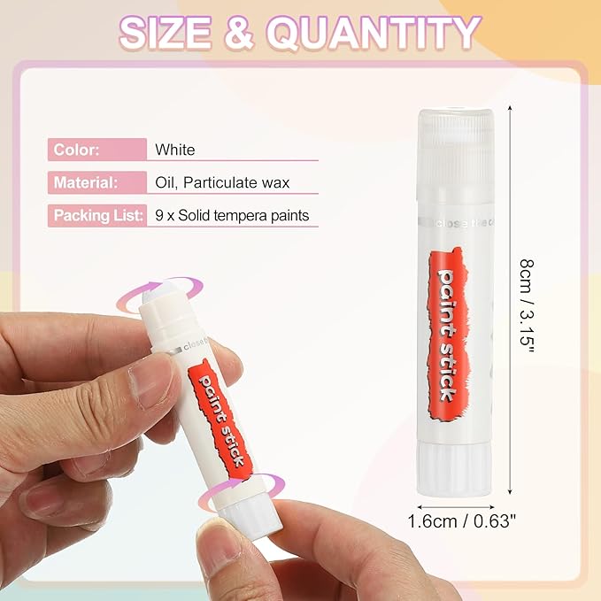 PATIKIL Solid Tempera Paints, 9 Pcs Washable Quick Drying Paint Sticks Paint Pens for Artists Beginners Art Supplies, White