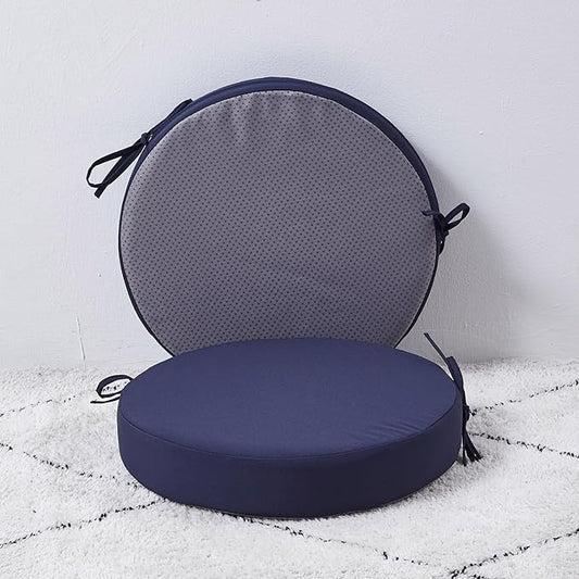 15 x 15 Inch Round Cushions for Outdoor Furniture Non-Slip Waterproof Patio Bistro Chair Cushion with Ties Bar Stool Seat Cushion for Kitchen Chairs Set of 2, Navy Blue