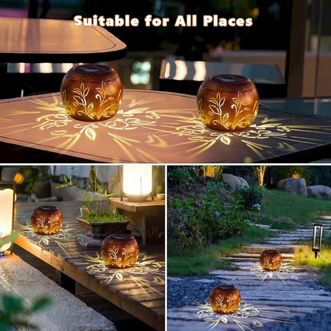 2 Pack Solar Lanterns Outdoor Waterproof, LED Hollow Out Flower Pattern Solar Lantern, Metal Decorative Solar Lanterns Outdoor for Desk Patio Garden Pathway Christmas Gifts