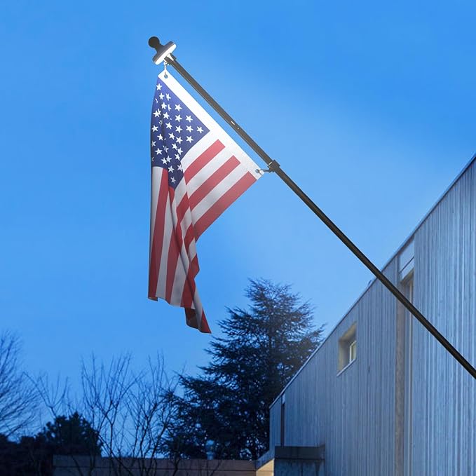 ZMTECH 6FT Flag Pole Kit with Solar Light and Proud American Flag, Adjustable Bracket and Upgraded Tangle-Free Ring 1" Stainless Steel Flagpole for Day and Night, Residential, Commercial, Black