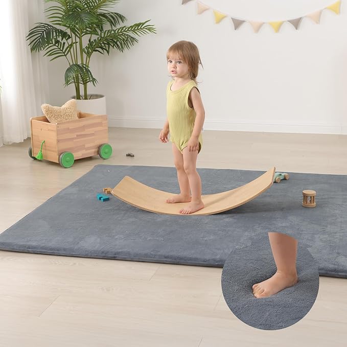 Baby Play Mat for Floor,1.3" Thick Elasti-Foam 50"×74" Playpen Mat for Tummy Time,Water Repellent Soft Coral Velvet for Toddler,Infant,Kids,Non-Slip Backing Safe for Crawling(Dark Grey)