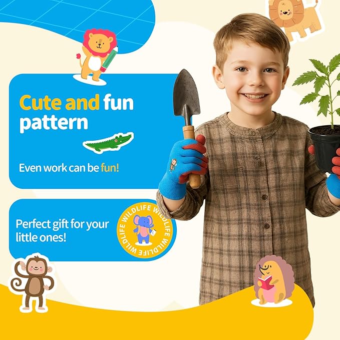 MIG4U Kids Gardening Gloves 3 Pairs, Rubber Coated Yard Work Gloves Waterproof Durable for Boys and Girls