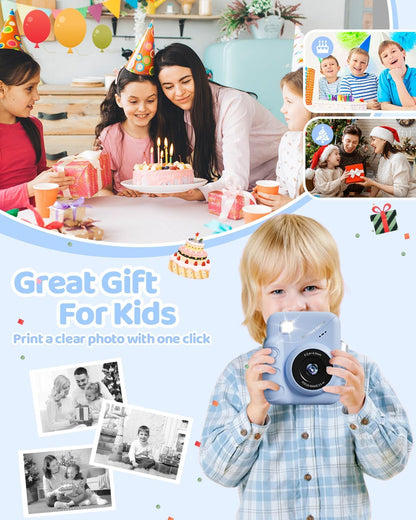 Kids Camera Instant Print for Girls Ages 3-14, 3-inch HD Screen Camera for Kids with Printing Paper, 1080P Digital Toddler Toys for 4 5 6 7 8 9 10 11 12 Years Old (Blue)