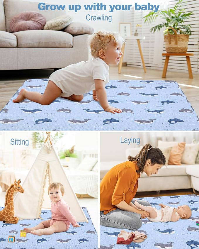 Machine Washable Baby Floor Play Mat 50x50”, Non Slip One-Piece Baby Crawling Mats for Tummy Time, Portable Playpen Mat Playmat for Babies Infants and Toddlers